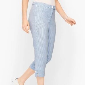 Talbots blue white seersucker perfect skimmer capri pants new sz 14 WP164